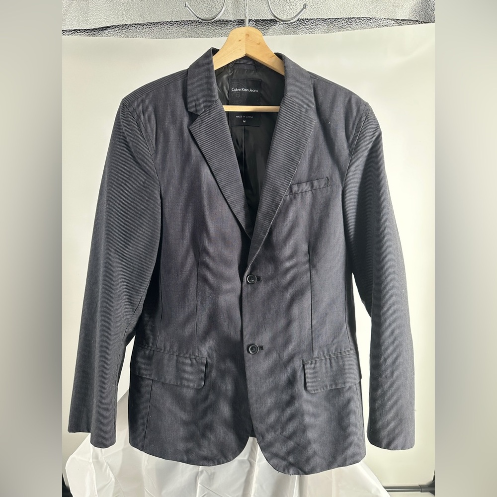 Calvin Klein black and gray striped blazer